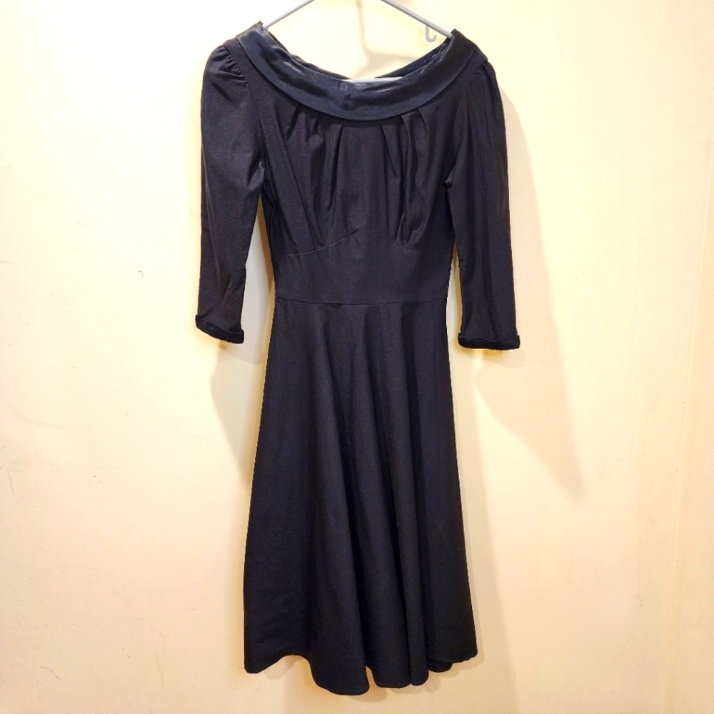 Stop Staring Vintage Elegant Black Midi Dress Size M